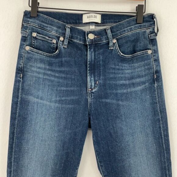 Agolde Blue Denim Dark Wash Whisker Skinny Ankle Jeans Size 28 - Picture 3 of 8